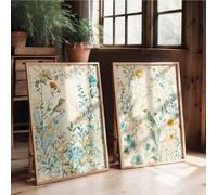 ZBELLO 2pcs/set Canvas Posters, Birds, Wildflower Prints, Modern Art, Nature & Lifestyle, Modern Ideal Home Wall Decor Gift (40x60cm,A)