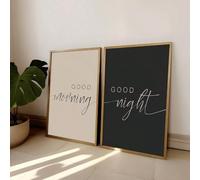 ZBELLO 2pcs/set Good Morning, Good Night Canvas Wall Art Print - Black and White Couple Decoration for Living Room and Bedroom, Frameless (50x70cm,A)