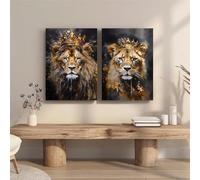 ZBELLO 2pcs/set King & Queen Lions with Crowns, Classic Modern Style, Indoor Outdoor Animal Theme Painting for Living Room, Home Office Decor, Frameless (40x50cm,A)
