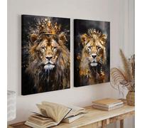 ZBELLO 2pcs/set King & Queen Lions with Crowns, Classic Modern Style, Indoor Outdoor Animal Theme Painting for Living Room, Home Office Decor, Frameless (50x70cm,A)
