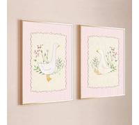 ZBELLO 2pcs/set Pink Silly Goose Children's Room Poster, Neutral Minimalist Style, Charming Farm Animals, Girl's Bedroom, Modern Home Decoration, Frameless (21x30cm,canvas painting)