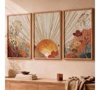 ZBELLO 3-Piece Boho Wall Art Set - Sun and Flower Line Art Posters in Terracotta Tones - Modern Wall Decor for Living Room or Bedroom (Above Sofa) - Unframed Nature-Style Art (50×70cm)