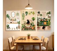 ZBELLO 3 Pieces Black Cat Canvas Wall Art Set, Boho Style Wall Prints, Tropical Plant Posters Home Decor, Unframed (30 * 40cm,mao)