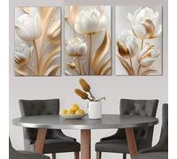 ZBELLO 3 pieces of modern simple three-dimensional relief flower canvas decorative paintings, Wall Artwork for Church Bedroom Living Room entrance Home Decor (30×40 cm)