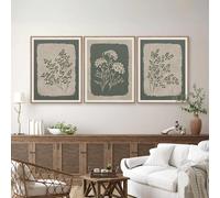 ZBELLO 3pc Boho Wildflower Wall Art, Spring Floral Print, Rustic Botanical Boho Wall Decor, Green Wall Art, Moody Floral Art Home Decor - Frameless (30×40 cm)