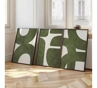 ZBELLO 3pcs Frameless Mid-century Modern Minimalist Green Abstract Prints,Fashion Theme Canvas Posters Living Room,Bedroom Wall Decor (40×50 cm)
