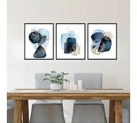 ZBELLO 3pcs set Blue and Gold Abstract Geometric Canvas Printing Pictures Navy Blue Block Wall Art Prints Bedroom Living Room Dorm Gallery Corridor Decor Picture (50×70 cm)