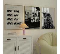 ZBELLO 3PCS/SET Canvas Painting, Black & White Leopard Print Unframed Canvas Wall Art, Retro Fashion Posters for Living Room & Entryway (A,50x70cm)