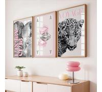 ZBELLO 3pcs/set Canvas Painting, Pink Leopard Wall Art, Cheetah Print, Room Decoration, Modern Art Posters, Wall Decor for Living Room and Bedroom, Frameless (30x40cm,A)