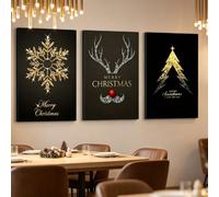 ZBELLO 3pcs/set Christmas Canvas Wall Art Prints, Black Gold Snowflake Deer Tree (21 x 30 cm (unframed))