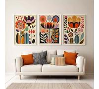 ZBELLO 3pcs/set of Scandinavian Folk Art Floral Canvas Prints Bohemian Plant Wall Art Posters for Modern Living Rooms Bedroom Home Decor - Frameless (40×50 cm)