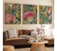 ZBELLO 3pcs/set Vintage Floral Canvas Prints Poster Green and Pink Botanical Art Prints Living Room Hallway Bedroom Wall Art Home Decor Poster (50×70 cm)