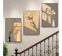 ZBELLO 3pcs Unframed Beige Canvas Wall Art Posters, Modern Sunlight Shining, Flowers and Butterfly Posters for Living Room,Bedroom, Office Decorations - Unframed (20×30 cm)