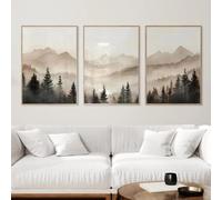 ZBELLO Abstract Forest Mountains Triptych Art Minimalist Modern Foggy Landscape Prints Nature Landscape Artwork Wall Decor for Living Room, Bedroom, Office (21×30 cm,Beige)