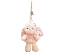 ZBELLO Bunny Soft Toy, 18cm Sitting Lop Eared Rabbit Keyring, Fluffy Plush Bunny Stuffed Animal Charm, for Girls and Women (Pink Skirt)