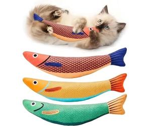 ZBELLO Catnip Fish Cat Toys 3 Pack, Plush Saury Fish Cat Kicker Toys, Interactive Soft Catnip Toy for Indoor Cats, Bite Resistant Kitten Chew Toy for Teeth Cleaning (3pcs)