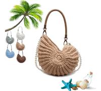 ZBELLO Crochet Shell Bag, Handmade Nautilus Seashell Purse, Shell Purse For Women, Cute Summer Shoulder Bag for Travel (ONE SIZE,KHAKI)