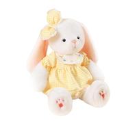 ZBELLO Cute White Bunny Plush in Checkered Dress, Soft Stuffed Rabbit Toy with Lace Collar and Bow, Adorable Plushie Gift for Kids and Girls. (Yellow,50cm)