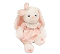 ZBELLO Cute White Bunny Plush in Checkered Dress, Soft Stuffed Rabbit Toy with Lace Collar and Bow, Adorable Plushie Gift for Kids and Girls. (Pink,50cm)