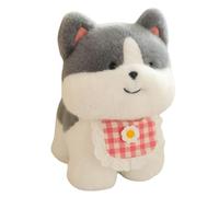 ZBELLO Dog Plush，Simulation Puppy Stuffed Animals ，Furry Huggable Plushie Pillow Gift for Boys Girls Home Decor，Soft Cuddle Sweeping Goodnight Animal (30cm,Black Puppy Wearing a Bib 1)