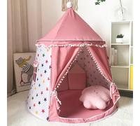 ZBELLO Kids Play Tent, 51x43 inch Kids Tent Indoor, Cotton Linen Prince Princess Castle, Children Gift for Game Party Birthday (Pink Stars)