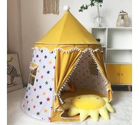 ZBELLO Kids Play Tent, 51x43 inch Kids Tent Indoor, Cotton Linen Prince Princess Castle, Children Gift for Game Party Birthday (Yellow Stars)