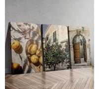 ZBELLO Mediterranean Italian Wall Art Set of 3, Lemon Tree & Vintage Italian Building Posters, Warm Tone European Coastal Scenery Art Prints, Unframed Wall Decor for Kitchen Living Room (30x40 cm)