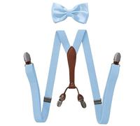 ZBELLO Men's Braces and Bow Tie Set, Braces for Men Trousers with 4 Strong Clips, Adjustable Elastic Y-shape Suspenders for Wedding Business Casual (Light Blue,One Size)