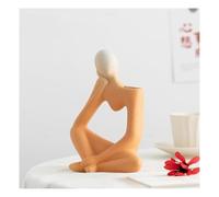 ZBELLO Modern Abstract Thinker Ceramic Vase - Heart-Shaped Minimalist Flower Vase for Home Decor, Decorative Sculpture Planter for Living Room, Bedroom, Office, Table Centerpiece (ORANGE)
