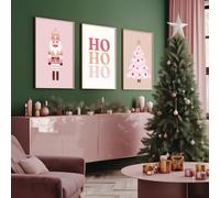 ZBELLO Pink Christmas 3pcs/set Unframed Canvas Prints, Nutcracker Xmas Tree Decor (30 x 40 cm (unframed))