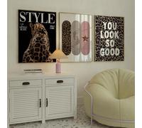 ZBELLO Retro Coquette Wall Art Set of 3, Leopard Print, Modern Wall Art, Bold Trendy Decor for Bedroom Living Room Office, Unframed (40x50cm)