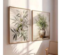 ZBELLO Set of 2 Olive Tree Posters, Vintage Watercolour Olive Branch Plant Prints, Mediterranean-Style Wall Art, for Living Room & Bedroom, Office Wall Decoration, Unframed (40x50cm)