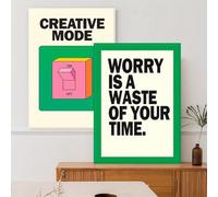 ZBELLO Set of 2 Posters, 2D Flat, Inspirational Printmaking, Creative Mode Open and Worry Is A Waste of Time, Modern Design, Suitable for Living Rooms and Bedrooms, Frameless (40x50cm)