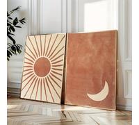 ZBELLO Set of 2 Posters, 2D Flat, Moon and Sun Wall Art Canvas, Minimalist Terracotta Red and Beige Abstract Aesthetic Decor, Suitable for Living Rooms, Bedrooms, Frameless (40x50cm)