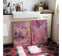 ZBELLO Set of 2 Posters, 2D Flat, Pink Cocktails Drink Poster, Retro Sparkly Martini & Highball Prints, for Preppy Room, Pink Room, Living Room, Bedroom, Frameless (50x70cm)