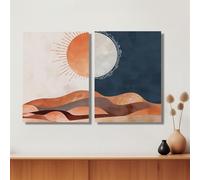 ZBELLO Set of 2 Posters, 2D Flat, Sun & Moon Wall Art Set of 2, Abstract Desert Landscape Prints, Terracotta & Navy Decor, Suitable for Living Rooms, Bedrooms, Frameless (50x70cm)