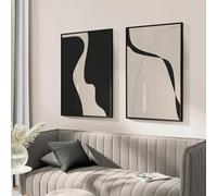 ZBELLO Set of 2 Posters, Beige and Black Abstract Wall Art, Modern Aesthetic Minimalist Art Prints for The Living Room, Bedroom And Home Decor, Unframed (40x50cm)