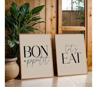 ZBELLO Set of 2 Posters, “Bon Appetit, Let'S Eat” Quote Canvas Prints, Modern Minimalist Art Prints for The Dining Room, Living Room And Home Decor, Unframed (30x40cm)