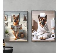 ZBELLO Set of 2 Posters, Modern Minimalist Wall Art With A Humorous German Shepherd Design, Bathroom Canvas Prints, Suitable for The Living Room, Bedroom, Toilet and Home Decor, Unframed (40x60cm)