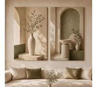 ZBELLO Set of 2 Posters, Olive Branch Wall Art Prints, Neutral Beige Green Arch Still Life Canvas Posters, for Living Room Bedroom, Unframed (50x70cm)