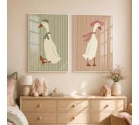 ZBELLO Set of 2 Posters, Pink Green Water Vintage White Goose Canvas Print Posters, Minimalist Abstract Art Prints for The Living Room, Bedroom and Home Decor, Unframed (50x70cm)
