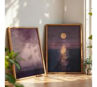 ZBELLO Set of 2 Posters, Purple Moon Canvas Wall Art, Abstract Seascape and Sky Prints, Modern Landscape Canvas Pictures for Living Room Bedroom,Unframed (40 x 50 cm (unframed))