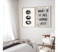 ZBELLO Set of 2 Posters,Retro Newspaper-Style Black White Canvas Print,Featuring Pair of Lips The Phrase Aesthetic Wall Art for Living Room,Bedroom and Home Decor,Unframed (50x70cm)
