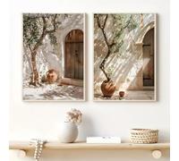 ZBELLO Set of 2 Posters, Vintage Lemon Tree and Olive Tree Wall Art, Mediterranean Plant Aesthetic Landscape Wall Art for The Living Room, Bedroom and Home Decor, Unframed (50x70cm)