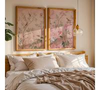 ZBELLO Set of 2 Posters, Vintage Pink Floral Bird Canvas Wall Art, Frameless Romantic Botanical Prints for Master Bedroom Living Room Decor (30 x 40 cm (unframed))
