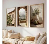 ZBELLO Set of 3 Mediterranean Landscape Art Prints, Neutral Tuscan Countryside Canvas Wall Art, Unframed Scenery Posters for Living Room, Bedroom, Bathroom & Cottage-Style Decor (40x50cm)