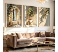 ZBELLO Set of 3 Olive Tree Posters, Vintage Olive Branch and Leaf Wall Art, Rustic Cottage Plant Aesthetic Canvas Prints, for The Living Room and Bedroom, Unframed (50x70cm)