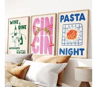 ZBELLO Set of 3 Poster Set Modern Coffee Pasta Canvas Wall Art Minimalist Kitchen Decor Poster for Kitchen Bar Restaurant, Frameless (50 * 70cm,A)