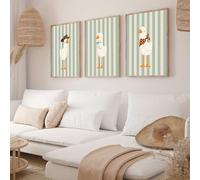 ZBELLO Set of 3 Posters, 2D Flat, Humorous Goose Wall Art Prints, Cute Duck Wall Art, Cowboy, Bow & Bandana Duck Prints, for The Bedroom, Nursery Decor, Unframed (40x50cm)