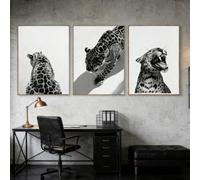 ZBELLO Set of 3 Posters, Black and White Cheetah Wall Art, Modern Minimalist Wall Decoration, for The Living Room, Bedroom or Office, Unframed (40x50cm)